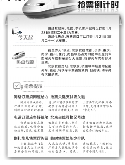 春運(yùn)搶票高峰來(lái)臨 1月4日開(kāi)售小年火車票