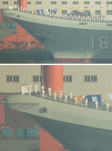 中國16號(hào)航母掛旗舉行站坡儀式即將服役