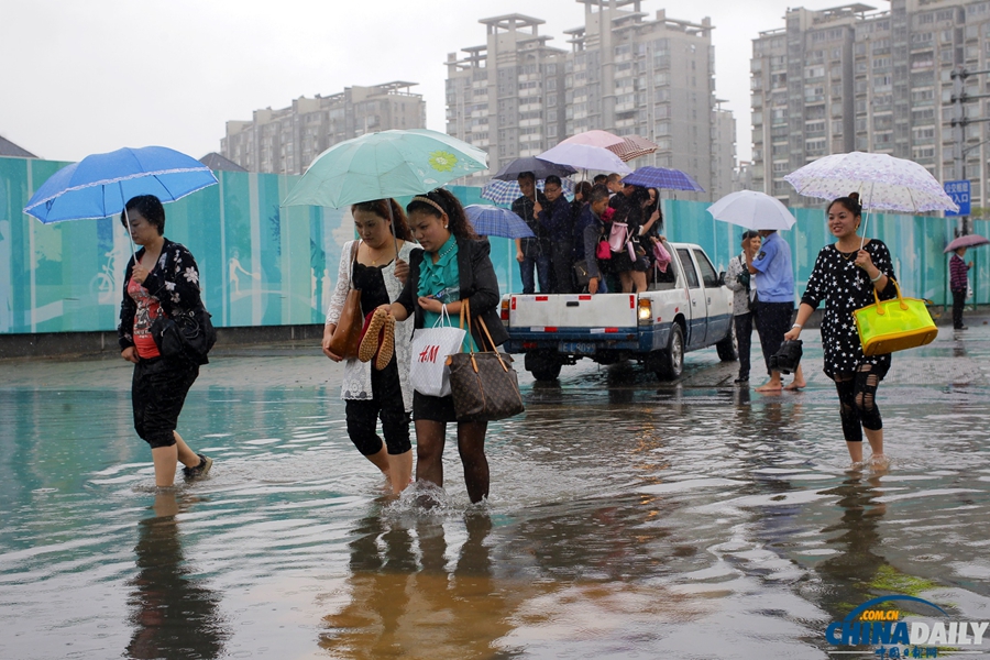 上海：暴雨造成50多條段馬路積水