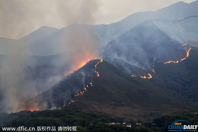 香港一山林突發(fā)大火 燒紅整座山濃煙隨風(fēng)飄向深圳