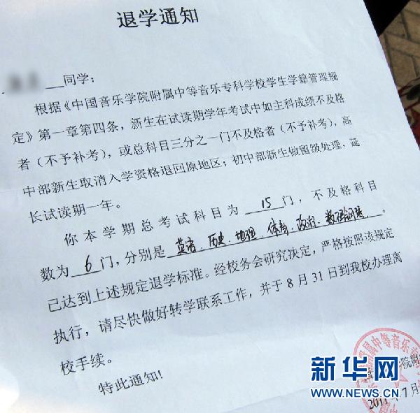 成績差遭退學(xué) 藝術(shù)類中學(xué)如此“倒掐尖”？(圖文)