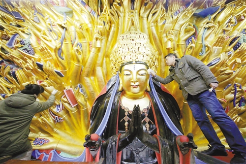 大足千手觀音造像修復(fù)接近尾聲