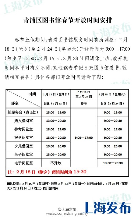 春節(jié)期間上海旅游景點(diǎn)、服務(wù)場(chǎng)所開(kāi)放時(shí)間一覽