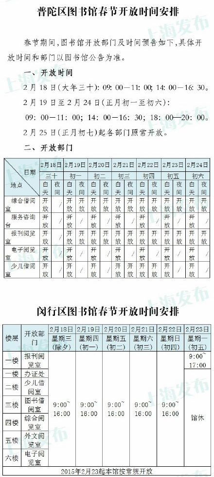 春節(jié)期間上海旅游景點(diǎn)、服務(wù)場(chǎng)所開(kāi)放時(shí)間一覽