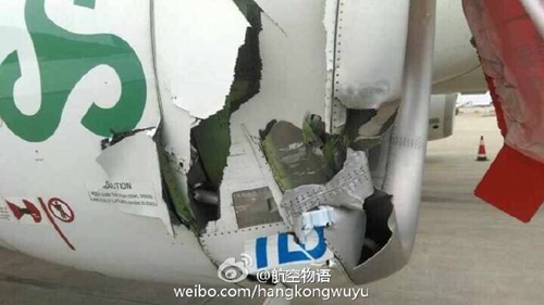 春秋航空A320在浦東機(jī)場(chǎng)與拖車碰擦 無(wú)人員傷亡