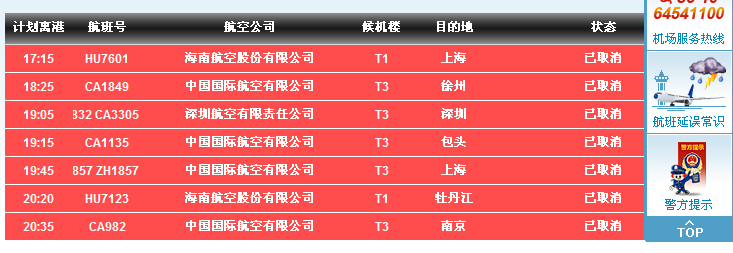 截至目前北京首都國際機(jī)場因天氣取消47個(gè)航班