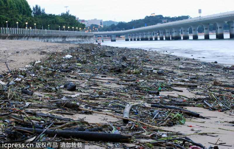 大批垃圾借臺風(fēng)蘇力“入侵”廈門 海灘變“垃圾場”