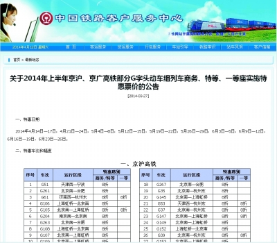 高鐵票價(jià)明起再次進(jìn)入打折季 涵蓋商務(wù)一等座