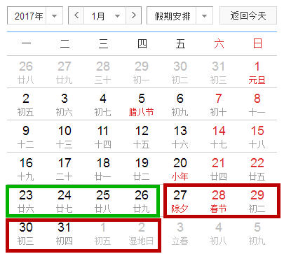 2017年拼假攻略出爐！明年休140天 每個(gè)月都有黃金周