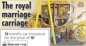 英國威廉王子密造3米高黃金婚車 重達(dá)2．5噸（圖）
