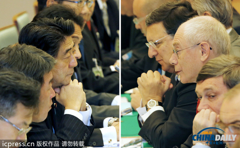 安倍于首相官邸會(huì)見歐盟首腦 發(fā)布會(huì)上喜笑顏看