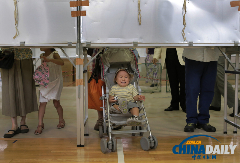 日參議院選舉開始投票 女子抱狗參加（高清組圖） 