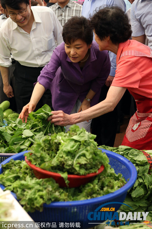 樸槿惠走進(jìn)菜場(chǎng)詢問(wèn)最新菜價(jià) 關(guān)心民眾生活（組圖）