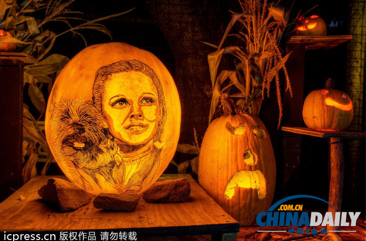 美國(guó)舉行創(chuàng)意南瓜燈展 數(shù)千作品讓人眼花繚亂