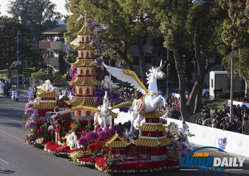 美國加州舉行玫瑰花車大游行 “夢想成真”創(chuàng)意無窮