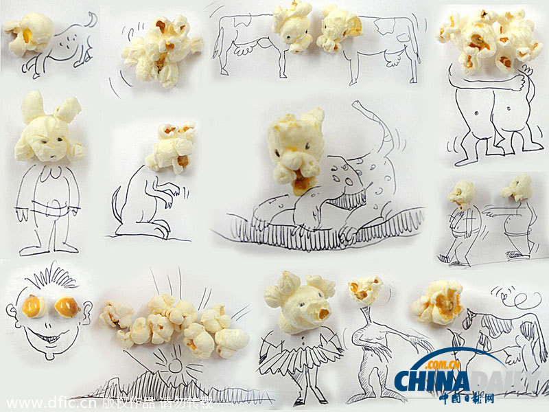 巴西藝術(shù)家趣味鉛筆畫 爆米花堅(jiān)果剪刀亦能作畫