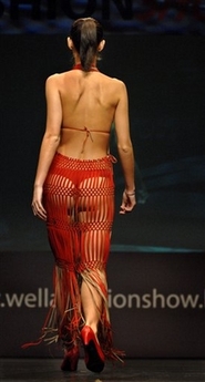 A model displays a creation by young Hungarian designer Reka Kontur, presented as part of the three-day Wella Fashion Show event in Budapest, Hungary, Sunday, March 4, 2007.