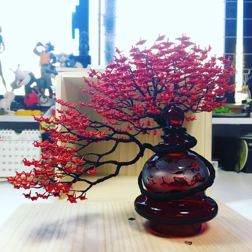 你見過這么小的紙鶴嗎？令人絕倒的千紙鶴盆景（組圖）