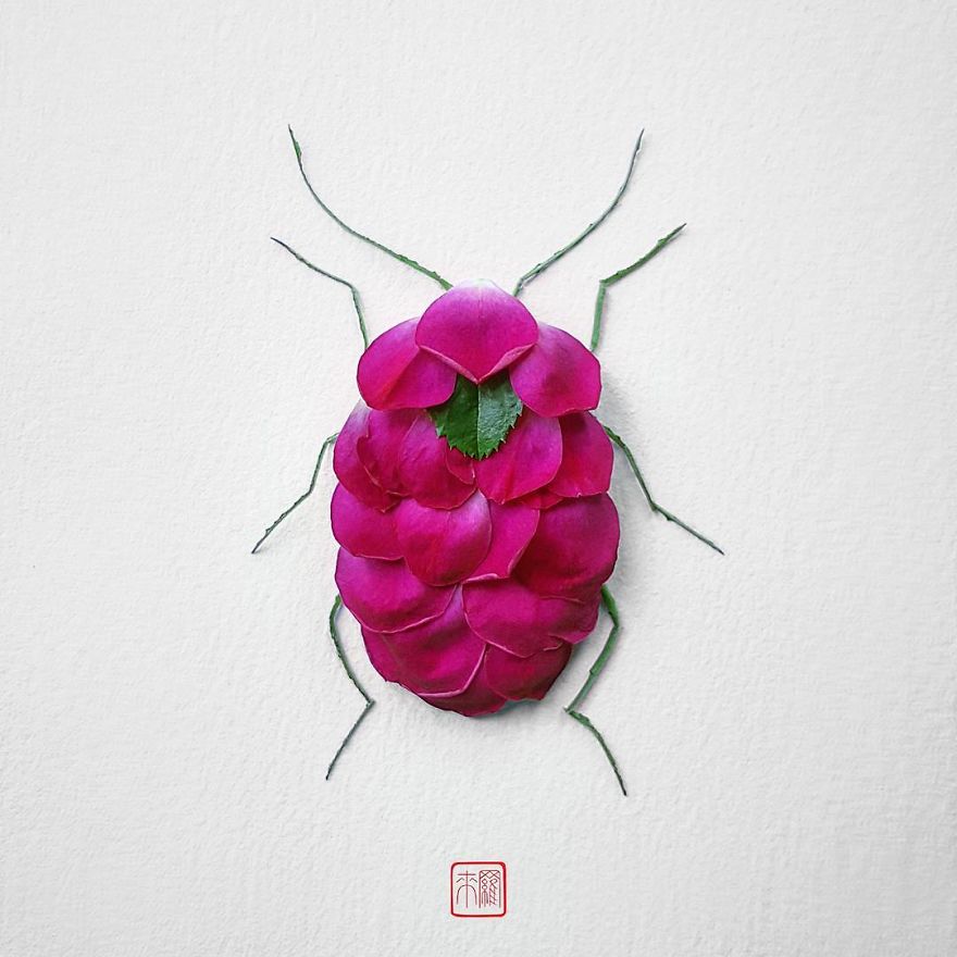 你怕蟲(chóng)子嗎？來(lái)看看這些用花瓣做成的蟲(chóng)子（組圖）