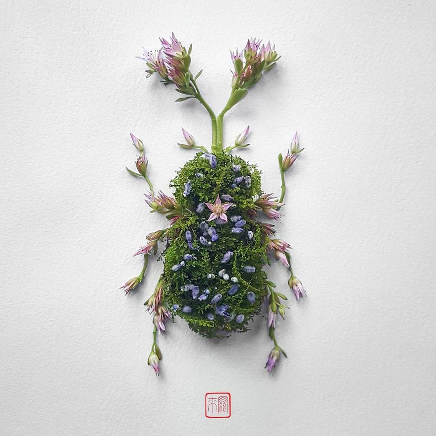 你怕蟲(chóng)子嗎？來(lái)看看這些用花瓣做成的蟲(chóng)子（組圖）