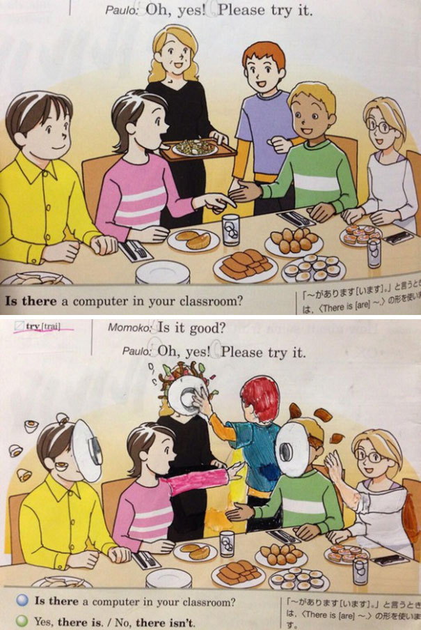 教科書(shū)上的天才涂鴉 讓老師都繃不住了（組圖）