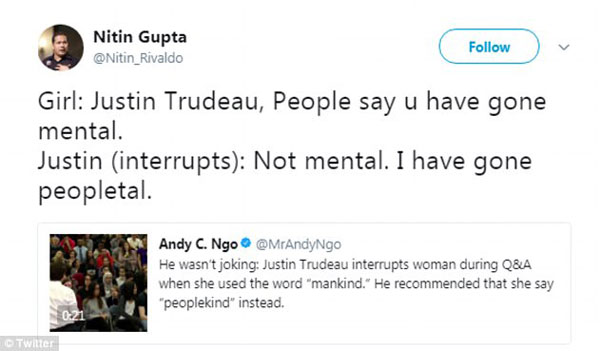 到底用mankind還是peoplekind？ 加拿大總理也開始“咬文嚼字”