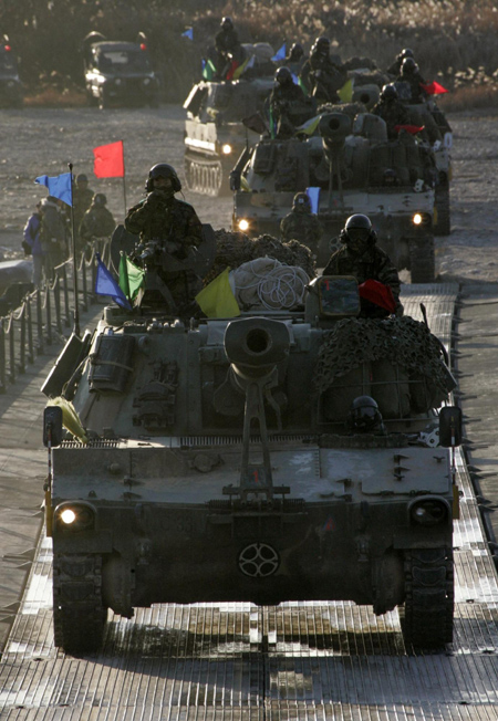 South Korea army holds river-crossing drill